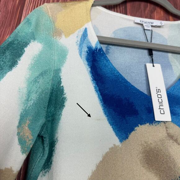 Chicos Pullover V-Neck Sweater Long Sleeve Blue Green Size 0 / US Small NWT - Picture 6 of 6